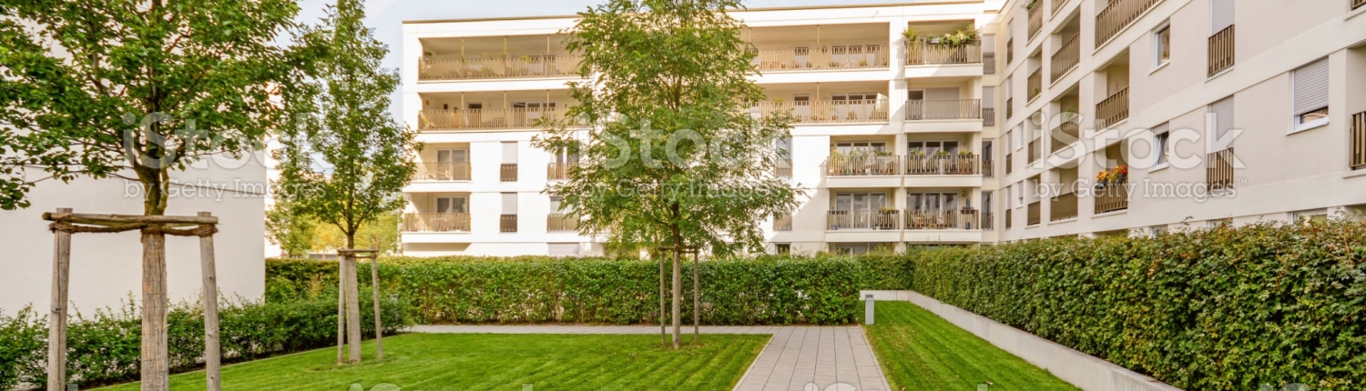 Modern apartment buildings in a green sustainable environment